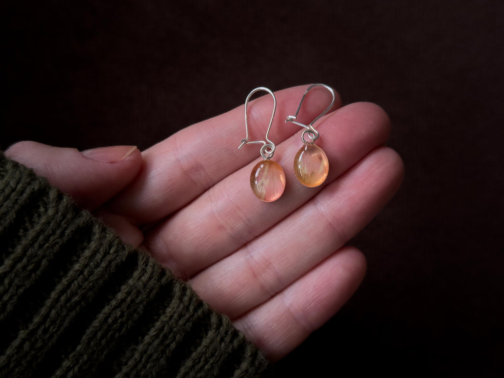 Amber Drop Earrings - Sterling Silver