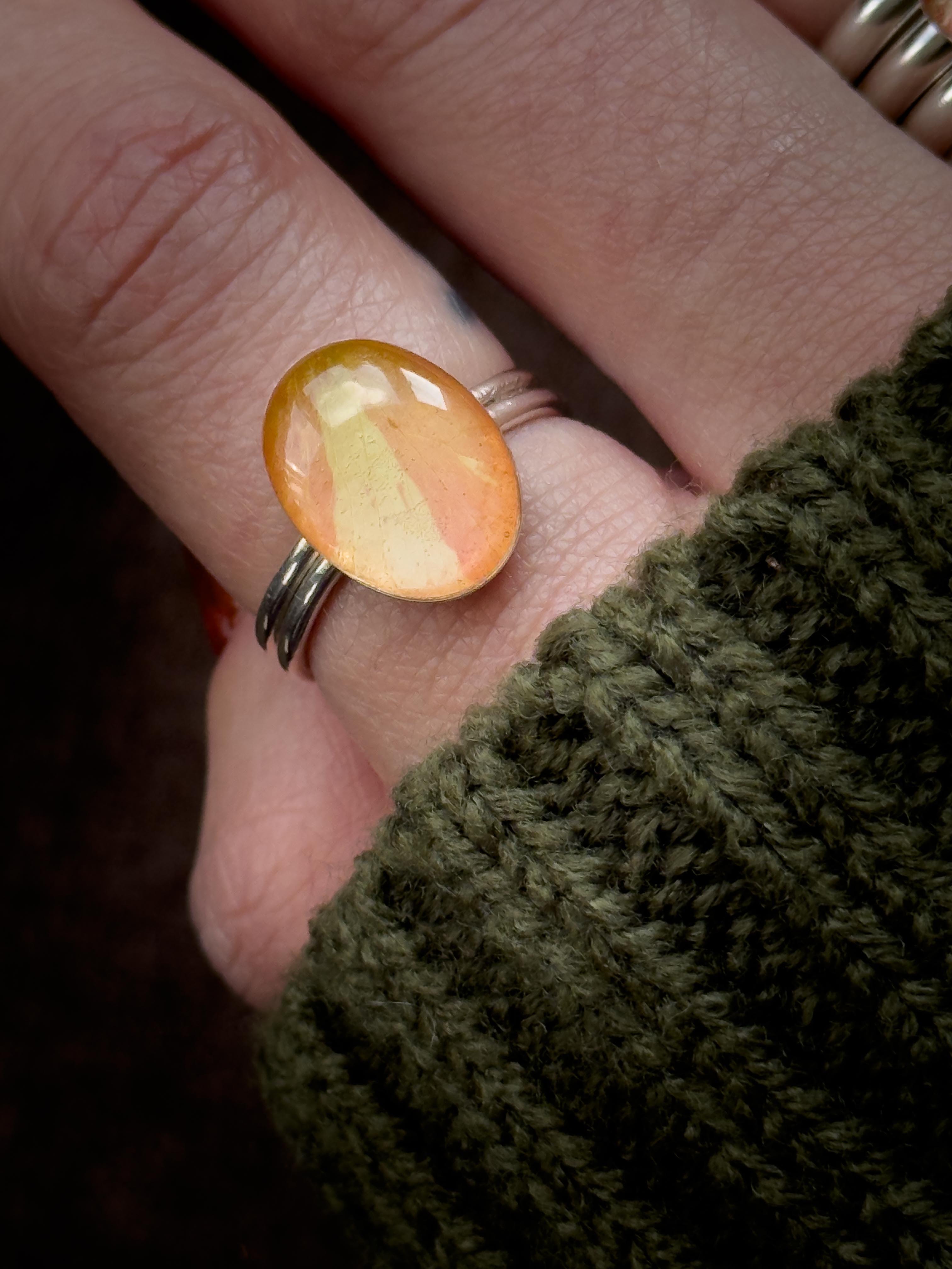 Golden Ray Oval Ring - Sterling Silver
